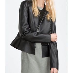 Zara Peplum Leather Jacket - Size Small